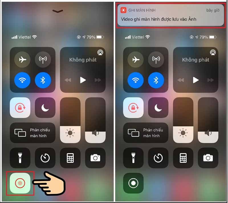Bước 5: Nhấn vào thanh đỏ phía trên màn hình hoặc vào biểu tượng Ghi màn hình trong Trung tâm điều khiển => Dừng quay.